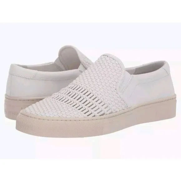 NIB Via Spiga Women Sara Slip on Sneakers Woven Leather WHITE SZ 8.5M MSRP $135