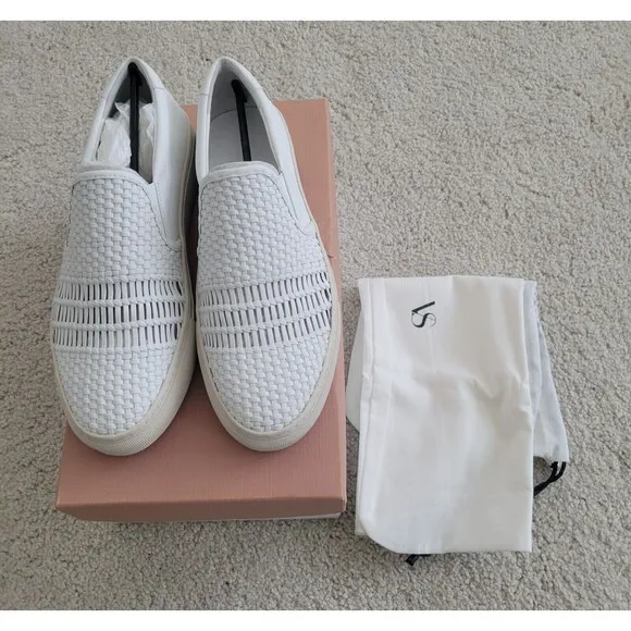 NIB Via Spiga Women Sara Slip on Sneakers Woven Leather WHITE SZ 8.5M MSRP $135