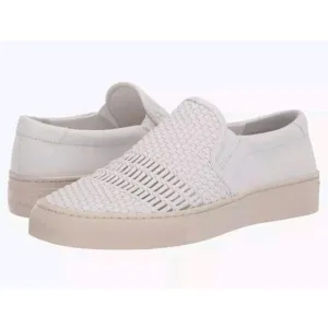NIB Via Spiga Women Sara Slip on Sneakers Woven Leather WHITE SZ 8.5M MSRP $135