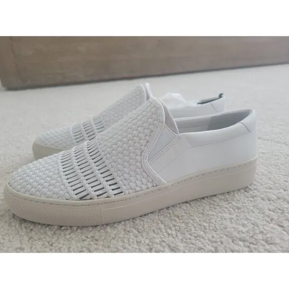 NIB Via Spiga Women Sara Slip on Sneakers Woven Leather WHITE SZ 8.5M MSRP $135
