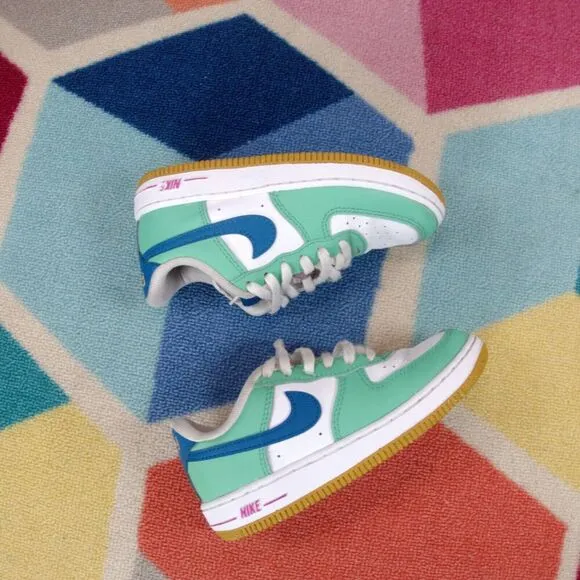 Nike Air Force 1 Low LV8 Play GS Sneakers Green White Blue FJ4808-100 Kids 11 US