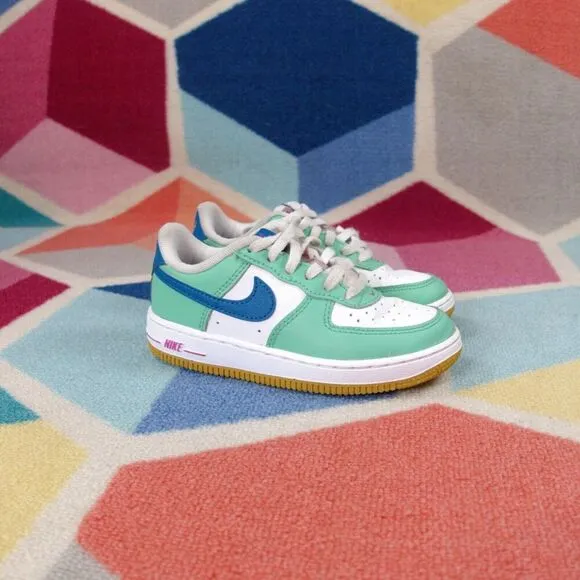 Nike Air Force 1 Low LV8 Play GS Sneakers Green White Blue FJ4808-100 Kids 11 US