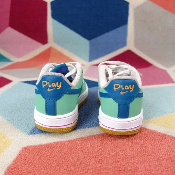 Nike Air Force 1 Low LV8 Play GS Sneakers Green White Blue FJ4808-100 Kids 11 US