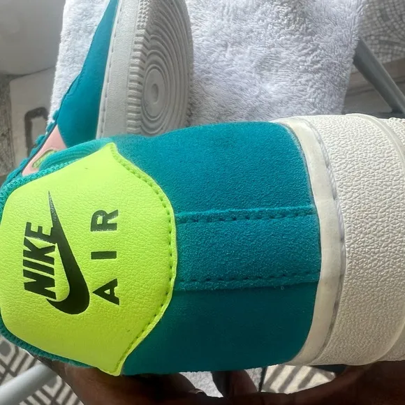 Nike Air Force 1 Teal and Neon Sneakers