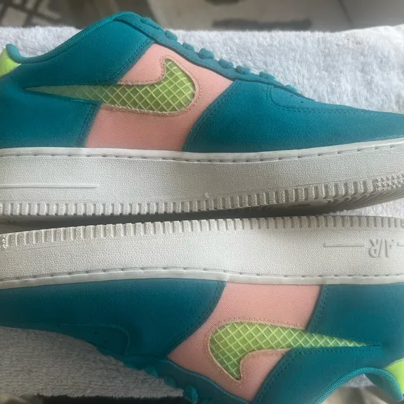 Nike Air Force 1 Teal and Neon Sneakers