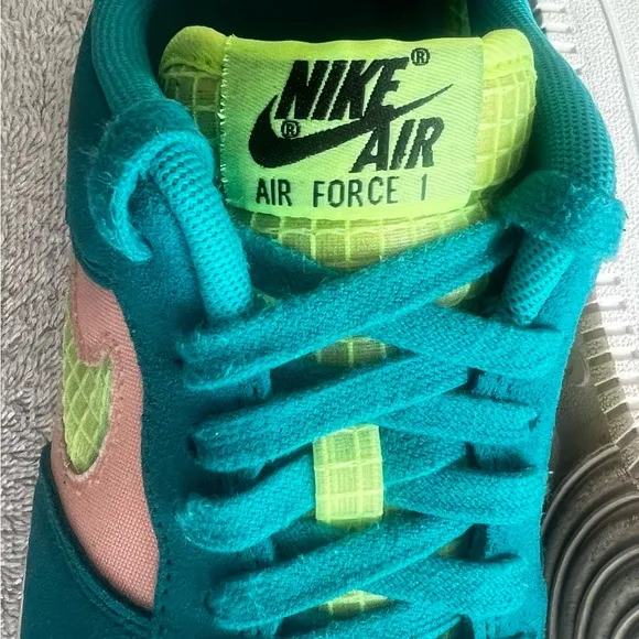 Nike Air Force 1 Teal and Neon Sneakers