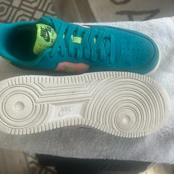 Nike Air Force 1 Teal and Neon Sneakers