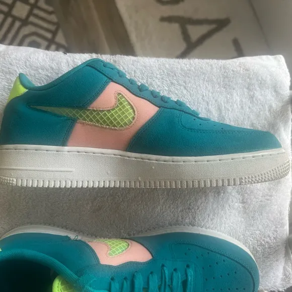 Nike Air Force 1 Teal and Neon Sneakers