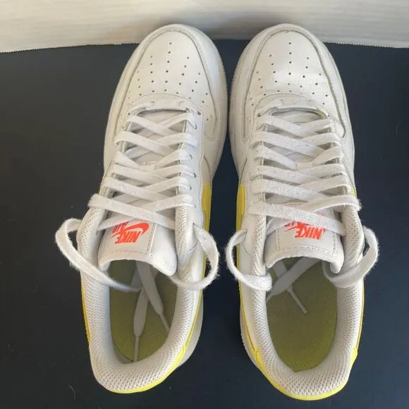 Nike Air Force 1‎ White Yellow Swoosh Sneakers Classic Lifestyle Athletic Shoes