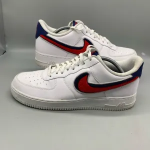 Nike Air Force 1'07 LV8 Mens Size 11 White Red Blue Chenille Swoosh Shoes