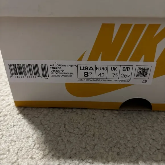 Nike Air Jordan 1 Men’s Size 8.5 Retro High OG Yellow Ochre DZ5485-701 Sneakers