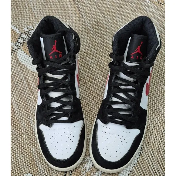 Nike Air Jordan 1 Mid Basketball Shoes Black White Red Sneakers Size 5.5Y