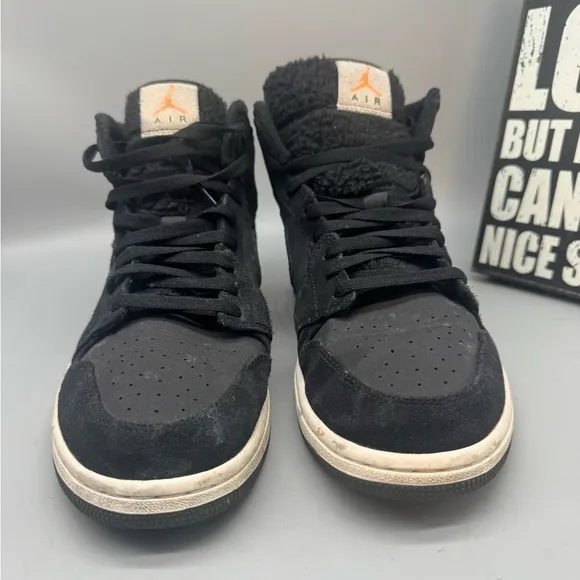 Nike Air Jordan 1 Mid Men's Size 12 US BQ6579-001 Black Suede Athletic Shoes