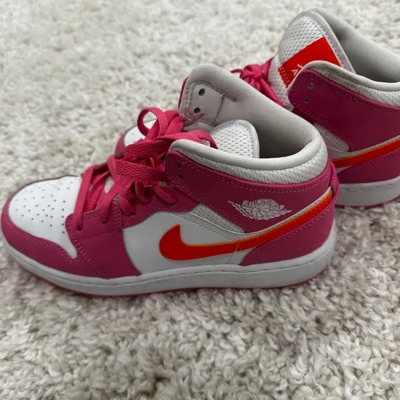 Nike Air Jordan 1 Mid Pinksicle Safety Orange GS Youth shoes 5Y