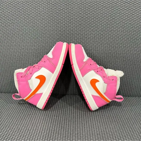 Nike Air Jordan 1 Mid TD Pinksicle Safety Orange Toddler Sneaker Shoes Size 8C