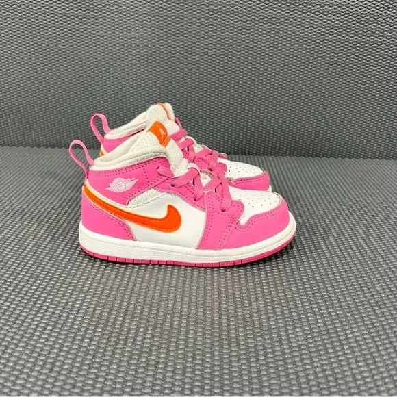 Nike Air Jordan 1 Mid TD Pinksicle Safety Orange Toddler Sneaker Shoes Size 8C