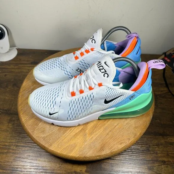 Nike Air Max 270 White Black Safety Orange Shoes Men's Size 9.5 DX2347-100