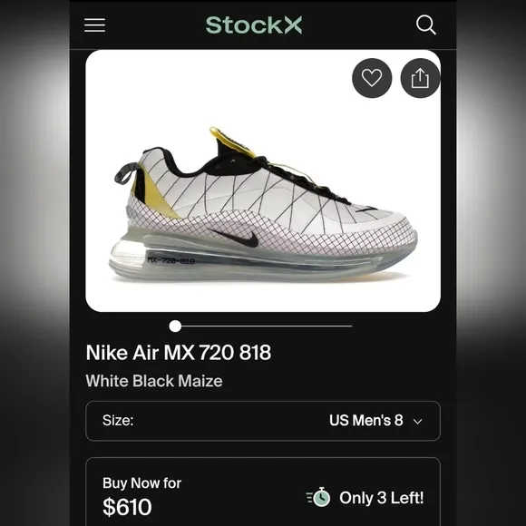 Nike Air Max 720 Black and White Sneakers SIZE 10.5
