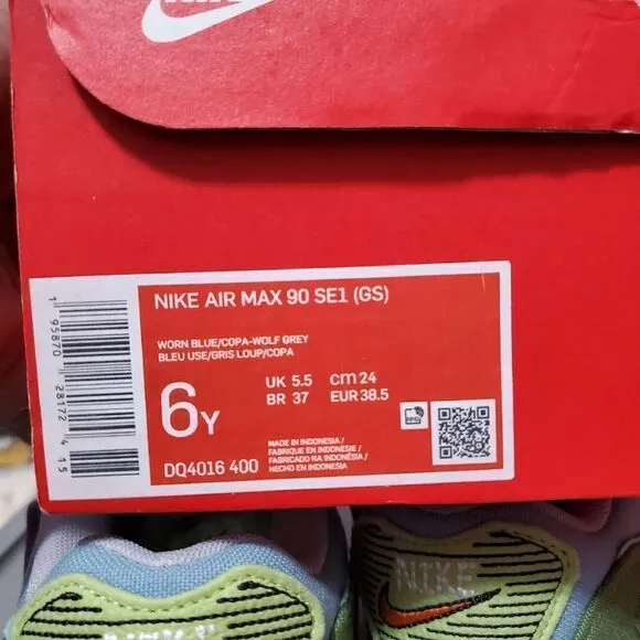 Nike Air Max 90 SE1 GS Sz 6Y Sneakers Shoes Multicolor Unisex(DQ4016 400) New