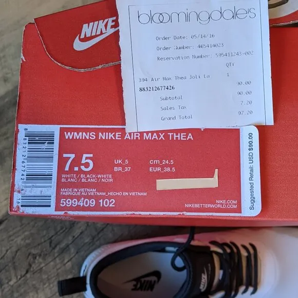 Nike Air Max Thea Shoes White Black Sneakers