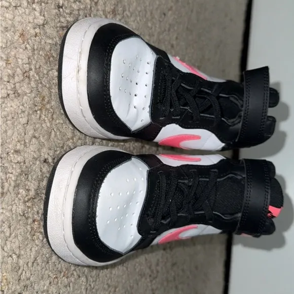 Nike Black and White Sneakers with Pink Swoosh