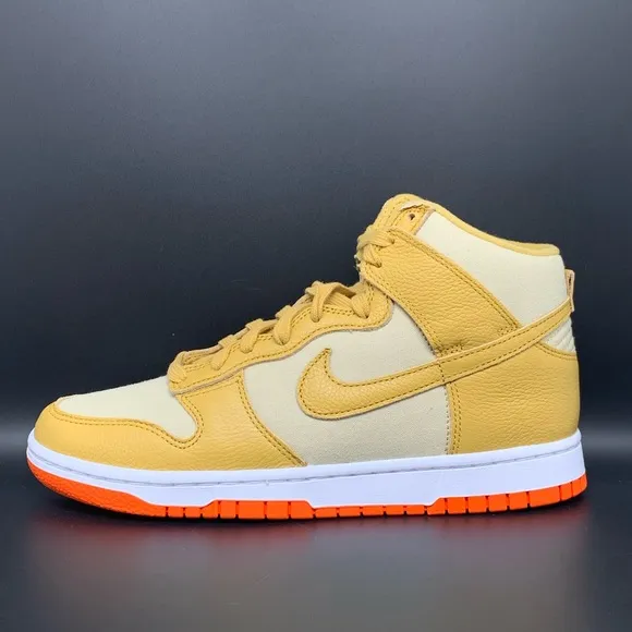 Nike Dunk Hi Premium Wheat Gold Safety Orange Shoes Men’s Sz 8 Women's Sz 9.5