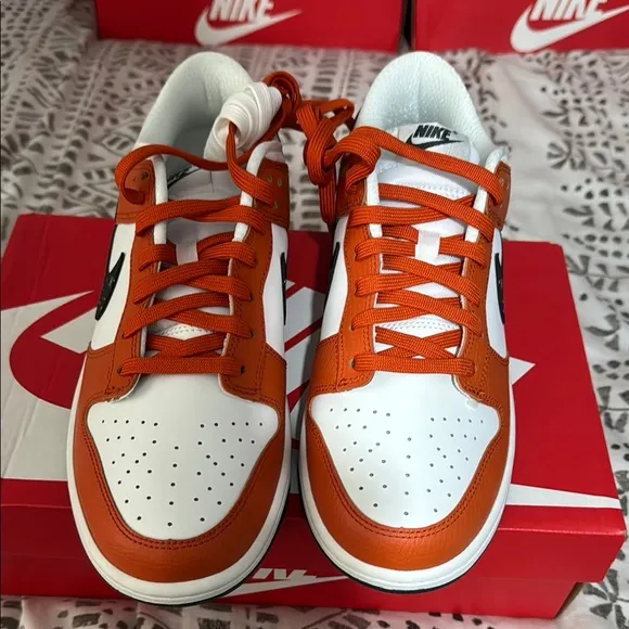 NIKE DUNK LOW Orange and White Sneakers with Black Accents NEW in the box