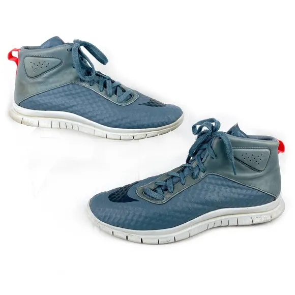 Nike Free Hypervenom Mid Sneakers Blue Gray Leather Running Training Shoes 11