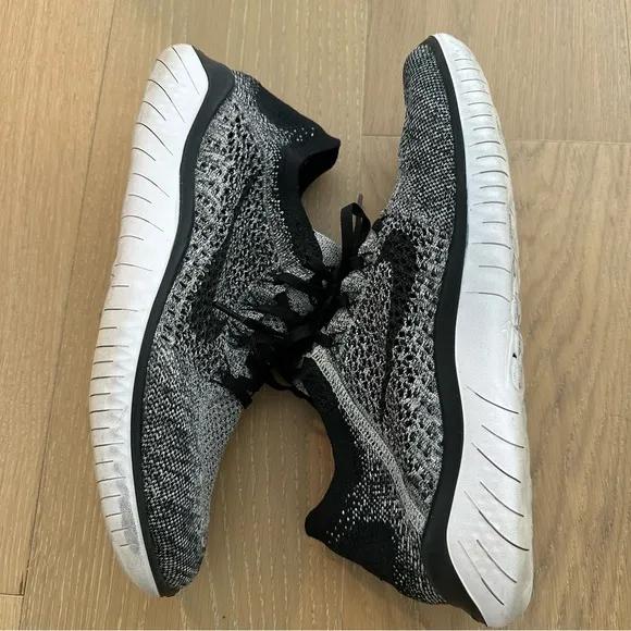 Nike Free Run Flyknit Men's Road Running Shoes Black Gray White Size 11 Light