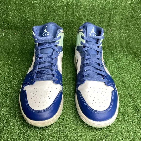 Nike Mens Air Jordan 1 Mid 554724-413 Blue Basketball Shoes Sneakers Size 11 Men