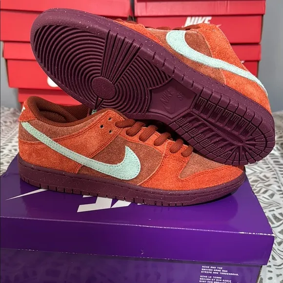 NIKE SB DUNK LOW PRO Orange and Purple Sneakers with Teal Swoosh NEW in the box