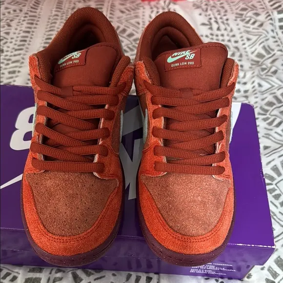 NIKE SB DUNK LOW PRO Orange and Purple Sneakers with Teal Swoosh NEW in the box