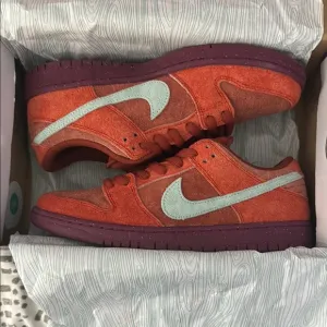 NIKE SB DUNK LOW PRO Orange and Purple Sneakers with Teal Swoosh NEW in the box