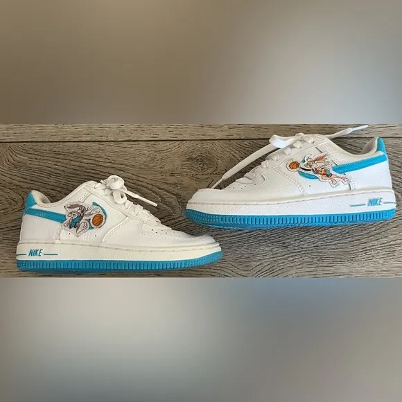 Nike Space Jam Air Force 1 White &amp; Turquoise Boys Shoes Sneakers size 12C