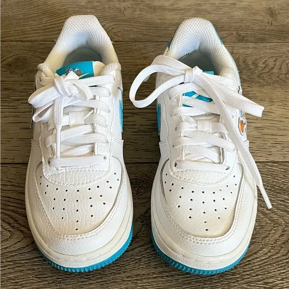 Nike Space Jam Air Force 1 White &amp; Turquoise Boys Shoes Sneakers size 12C