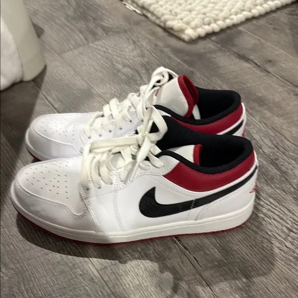 Nike White and Red Jordan 1 low sneakers