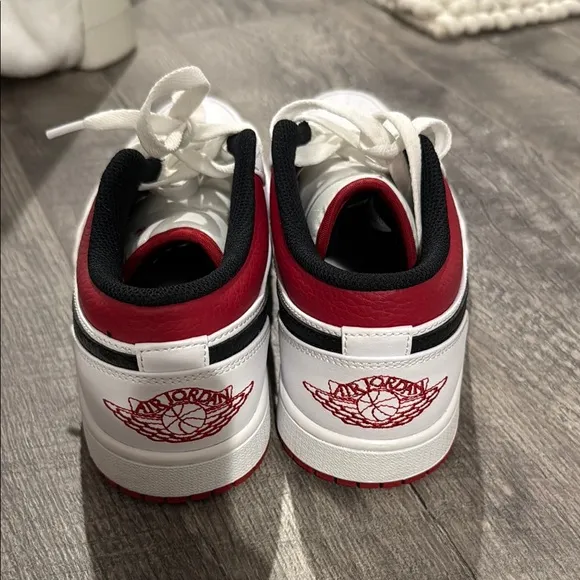 Nike White and Red Jordan 1 low sneakers