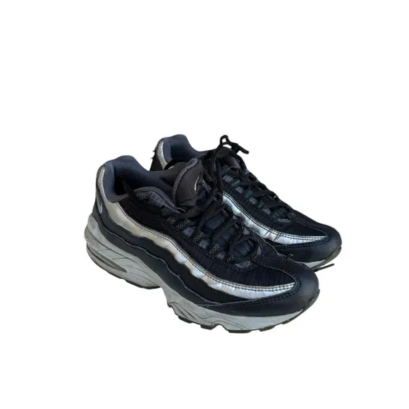 Nike Youth Air Max 95 GS Shoes Size 4.5Y Black Dark Gray - Metallic Silver