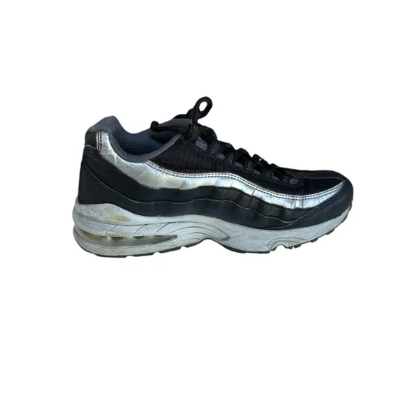 Nike Youth Air Max 95 GS Shoes Size 4.5Y Black Dark Gray - Metallic Silver