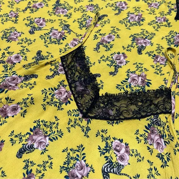 Nina Kendosa Paris yellow floral black lace slip dress