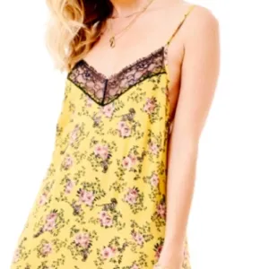 Nina Kendosa Paris yellow floral black lace slip dress