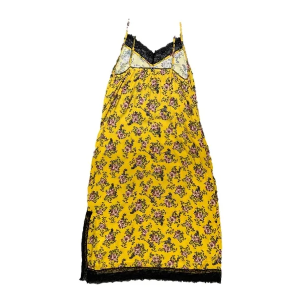 Nina Kendosa Paris yellow floral black lace slip dress