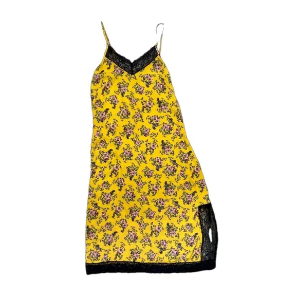 Nina Kendosa Paris yellow floral black lace slip dress