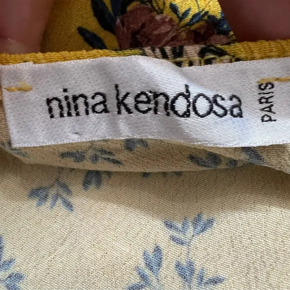 Nina Kendosa Paris yellow floral black lace slip dress