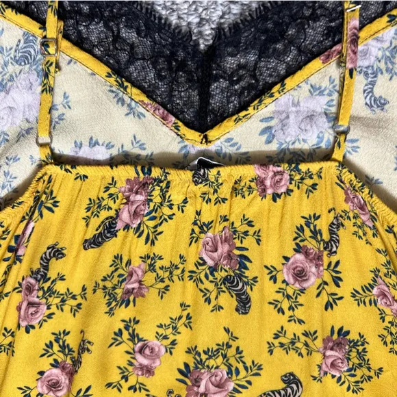 Nina Kendosa Paris yellow floral black lace slip dress
