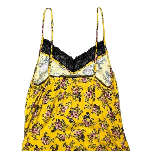 Nina Kendosa Paris yellow floral black lace slip dress