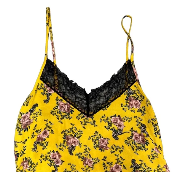 Nina Kendosa Paris yellow floral black lace slip dress