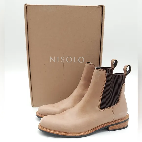 Nisolo Carmen Chelsea Boots 2.0 Leather Slip On Almond Women's Size 9