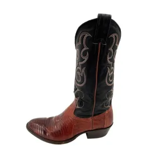 Nocona Womens Black &amp; Brown Leather Western Cowboy Boots Size 7 Lizard