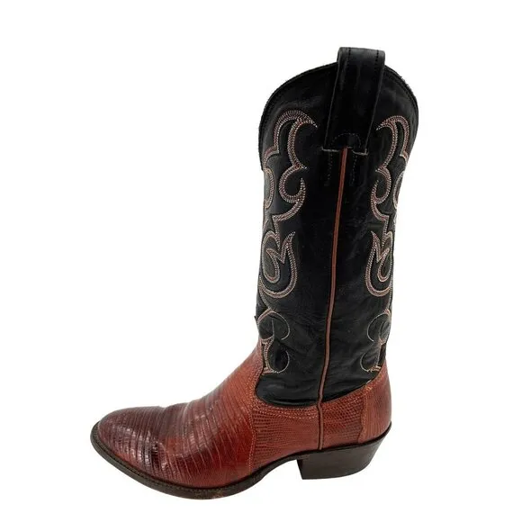 Nocona Womens Black &amp; Brown Leather Western Cowboy Boots Size 7 Lizard